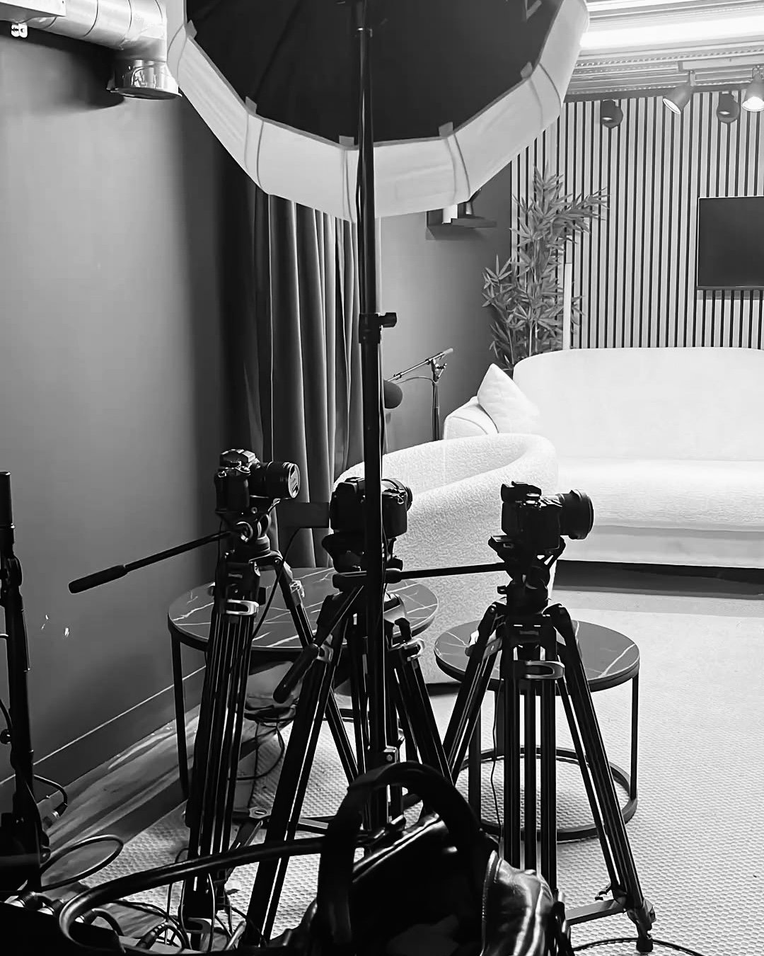 Professional photography studio prepared for a founder portrait session